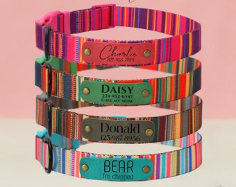 Vertical Multi Color Stripe Dog Collar with Name, Personalized Dog Collars with Unique Striped Print, Custom Dog Collar with Matching Leash