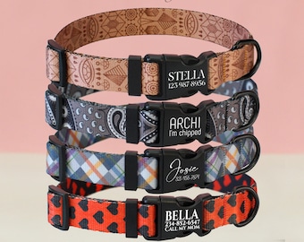 Patterned Handmade Dog Collar Personalized, Engraved Buckle Dog Collar, Custom Dog Collar for Small Medium Large Dogs, Dog Lover Gifts