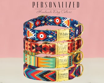 Tribal Hundehalsband personalisiert, Custom Hundehalsband mit Namen, indianischer Stil Hundehalsbänder für kleine mittelgroße Hunde, Azteken Hundehalsband
