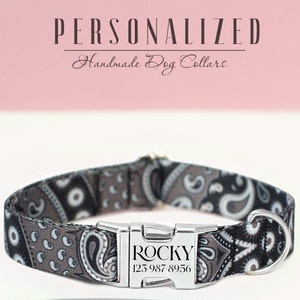 Paisley Dog Collar Personalized, Custom Dog Collar and Leash for Small Medium Large Dogs, Paisley Bandana Style Puppy Collars