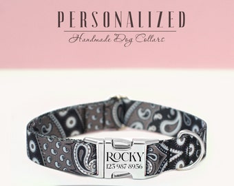 Paisley Dog Collar Personalized, Custom Dog Collar and Leash for Small  Medium Large Dogs, Paisley Bandana Style Puppy Collars