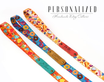 Dog Leash with Engraved Leather Name Tag, Custom Pet Leashes for Boy Dogs and Girl Dogs, Personalized Donuts Puppy Lead, 5FT Long Dog Leash