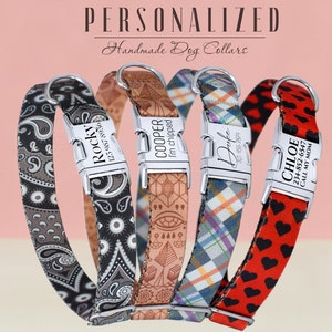 Custom Dog Collars Unique Patterns, Lightweight Soft Dog Collar and Leash with Handle, Engraved Name Dog Collar, Puppy Collar Personalized