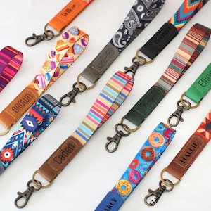 Einzigartiger gedruckter Nylon-Schlüsselanhänger mit Lederteil und Schlüsselring, personalisierter Armband-Schlüsselanhänger für Schlüssel, neues Autogeschenk