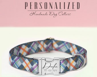 Personalisierte Scottish Plaid Hundehalsband, Tartan Print Hundehalsband Gravierte Name Schnalle, Einzigartige Paisley Muster Hundehalsbänder, Hundehalsband & Leine
