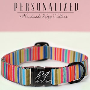 Blauw gestreepte halsband, gepersonaliseerde halsbanden, hondenhalsband jongens met bijpassende riemoptie, Mexicaanse halsband met serapepatroon
