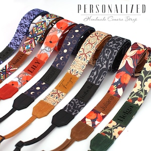 Tracolla per fotocamera personalizzata con parte in pelle incisa, tracolla per fotocamera personalizzata per donna, tracolla imbottita regolabile per fotocamera, regalo per fotografo