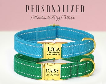 Collar de perro personalizado, collar de perro grabado y juego de correa, collar de mascota con nombre personalizado, collar de perro de algodón con collar de cachorro reflectante y suave