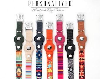 Coleira AirTag personalizada para cães, coleiras com padrão personalizado e suporte AirTag, coleiras de segurança ajustáveis para cães de pequeno, médio e grande porte