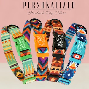 Dog Collar and Leash Set Southwest Patterns, Native American Style Dog Collar Personalized, Custom Dog Collar Boy, Colorful Dog Collar Girl