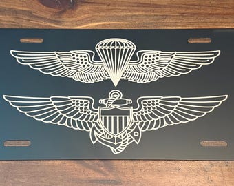Navy/Marine Corps Jump Wings with Navy/Marine Corps Aviator Wings - Custom License Plate