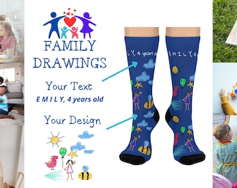 Calcetines personalizados con dibujo familiar, calcetines personalizados con arte infantil