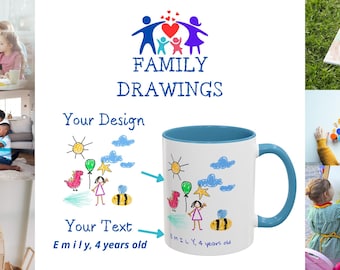 Custom Kids Drawing Mug Son/Daughter|Mother Father Day|Personalized Name Age|Unique Family Gift|Child Art|11oz Color