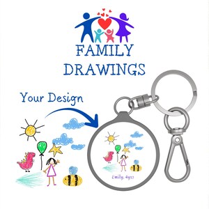 Barnnyckelring med kritritning, personlig nyckelring med barnritning, originell kreativ födelsedagspresent, familjepresent till mor och far
