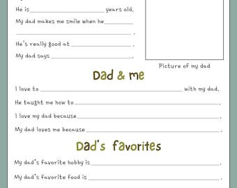 All About My Dad Printable Personalized Gift for Dad Father #39 s Day