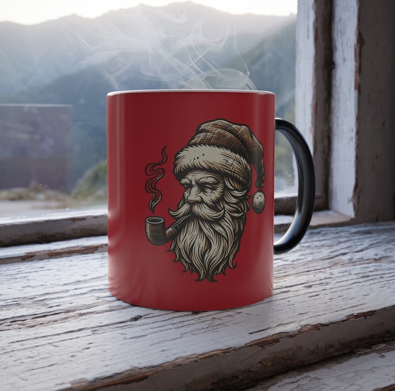 Weihnachtsmann Pfeife Farbwechsel Becher, Wärme-Reaktive Tasse, Wichtel Geschenk, Weihnachtsgeschenk, Retro fröhlichen Weihnachtsmann, Weihnachten Frauen Männer Geschenk Bild 1