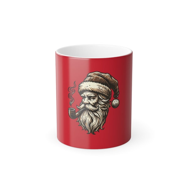 Mug Père Noël qui change de couleur pour fumer la pipe, tasse à café de 11 oz thermoréactive, cadeau de Noël