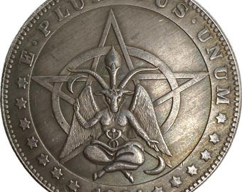 Unique 1881 Morgan Dollar Reproduction with Occult Imagery - Baphomet