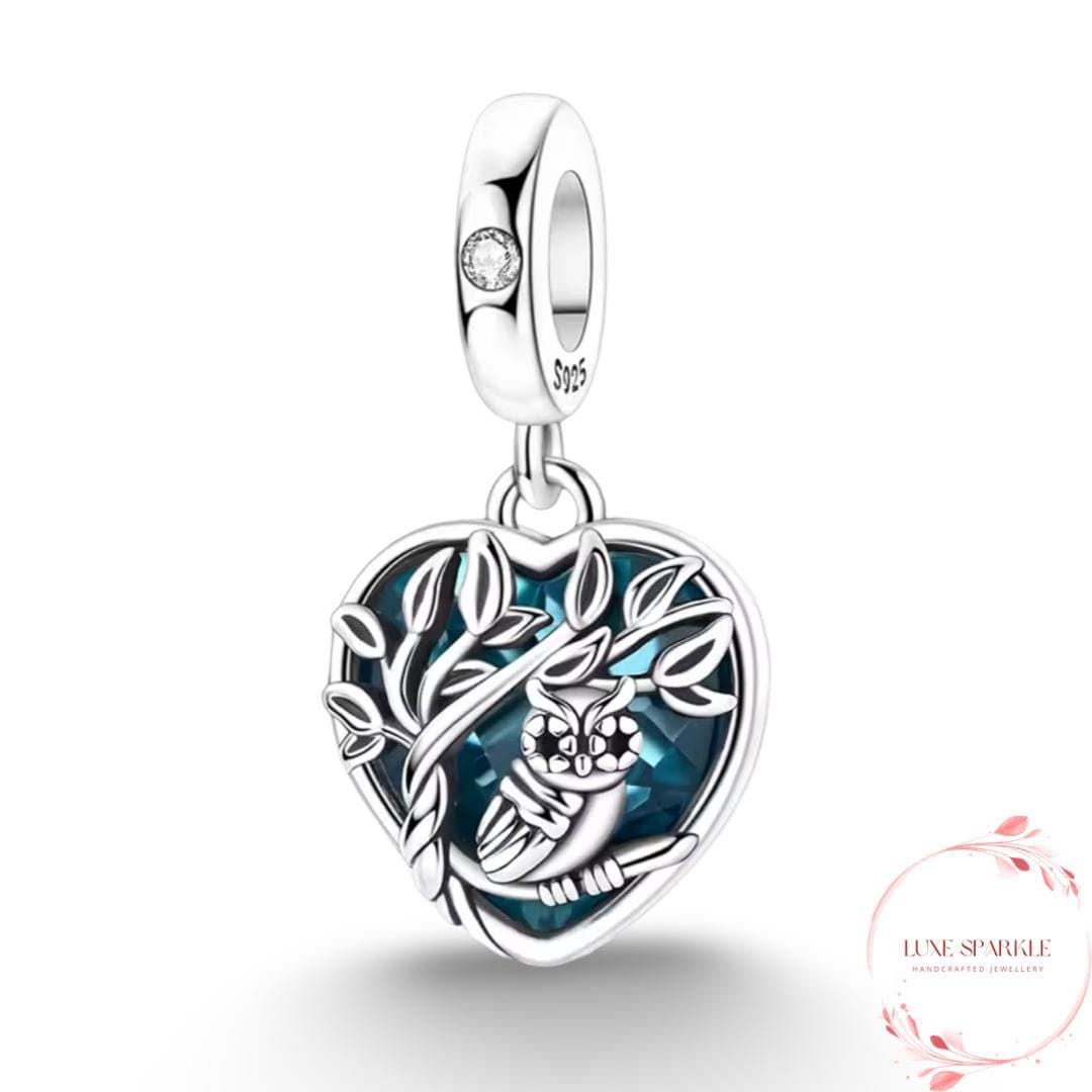 Turquoise Owl Heart Dangle Charm for Snake Bracelet