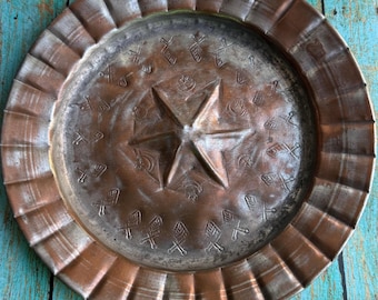 Vintage Hand Hammered Copper Plate with Patina, Rustic Farmhouse Wall Decor, Aged Copper Charger