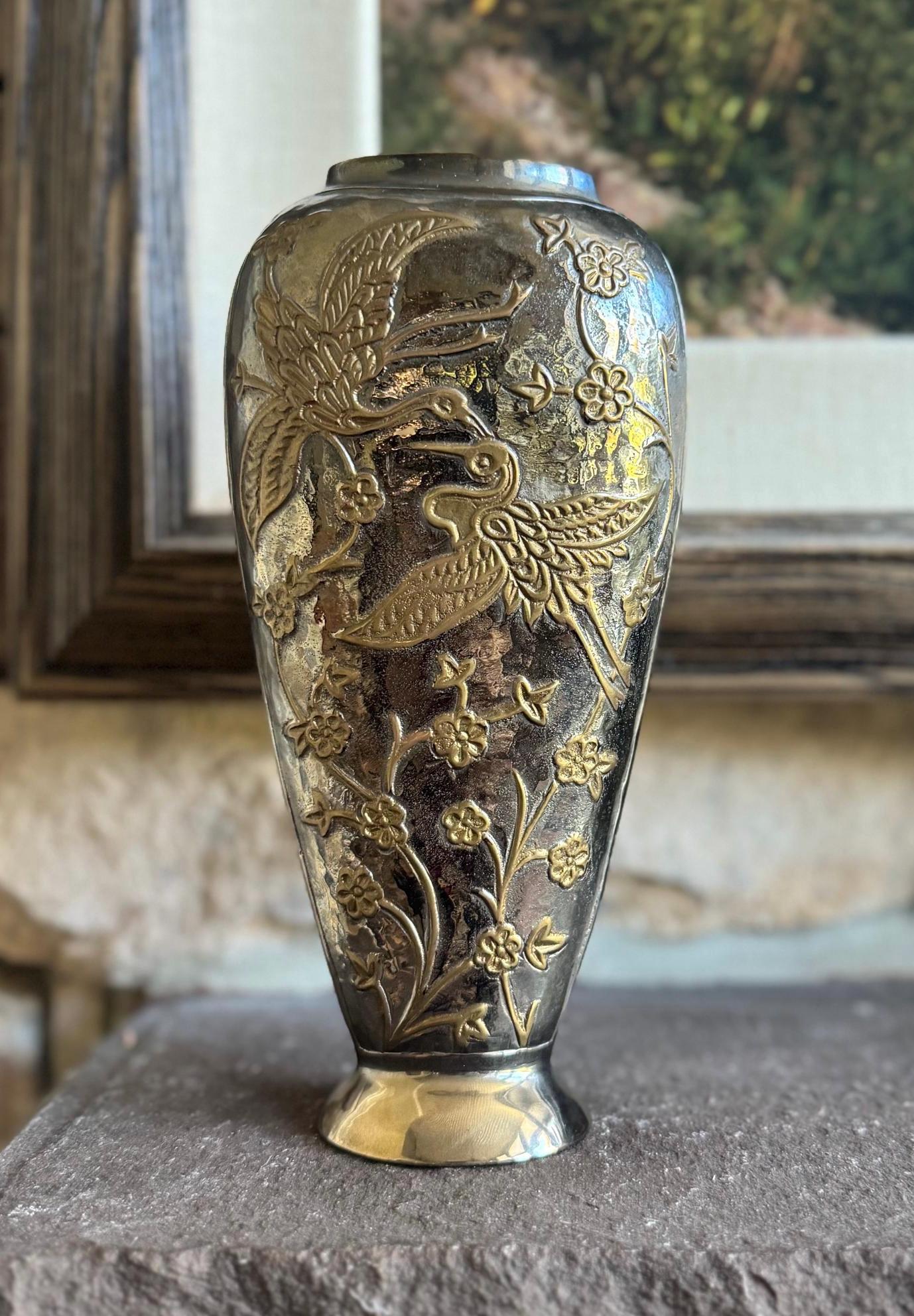 アンティーク 真鍮製 大型壺 花瓶 オリエント骨董 37cm インド 美術品