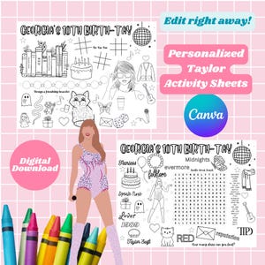Personalized Swiftie Coloring Page In my birthday era Swiftie Party Gift Favors Swiftie goody bags Printable Birthday Activity Placemat