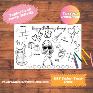 Personalized Swiftie Coloring Page In my birthday era Swiftie Party Gift Favors Swiftie goody bags Printable Birthday Activity Placemat