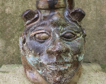 Devil FACE JUG with cullet glass by Joel Patton