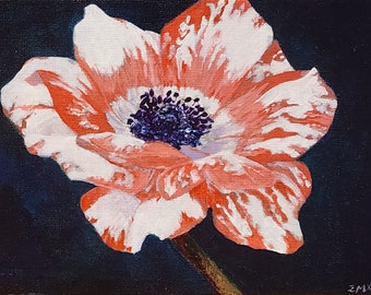 Pink and White Anemone, Original Floral Painting, by EM Xray