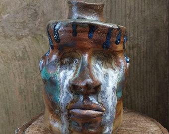 Blind Spiral FACE JUG by Joel Patton, copper glazes