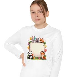 Camiseta de cumpleaños de animales de dibujos animados, linda camiseta con gato, panda, conejo, zorro y ciervo, manga larga para celebración de niños, regalo para amantes de los animales, camiseta juvenil, ideas para regalos de fiesta