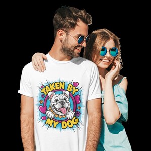 Dog Lover's Cartoon Bulldog T-Shirt, Fun Taken By My Dog Tee, Colorful Unisex Softstyle Shirt, Gift for Pet Owners, Playful Puppy Shirt