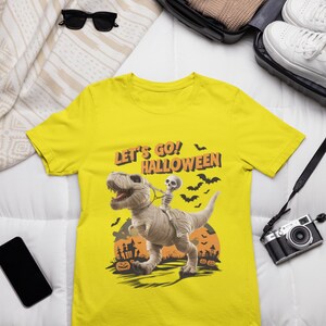 Funny Halloween Dinosaur Skeleton Shirt, Humorous 3D Dinosaur Mummy Tee, Spooky Pumpkin Halloween T-Shirt, For Halloween Lovers, Funny Gift
