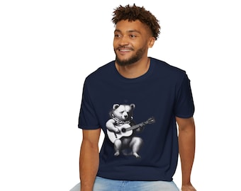 Bear Playing Guitar Tee, Music Lover Shirt, Quirky Fashion