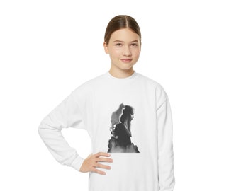 Jugend-Crewneck-Sweatshirt, Katzen- und Mädchen-Silhouette-Design