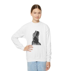 Youth Crewneck Sweatshirt, Cat and Girl Silhouette Design