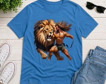 T-shirt Hercules Fighting Lion : T-shirt graphique mythologie