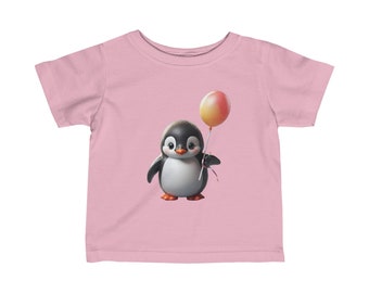 T-shirt en jersey fin pour bébé - Petit pingouin tenant un ballon