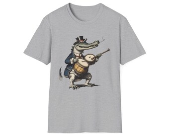 Drumming Croc Tee, Music Lover Shirt, Quirky Fashion