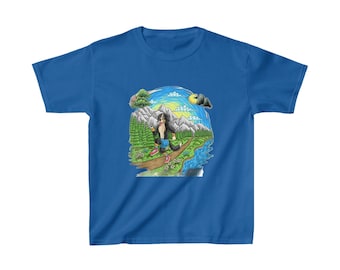 Kids Anime Theme T-Shirt, Energetic Dog Mountain Adventure Tee, Casual Cotton Shirt for Children, Outdoor Activity Wear