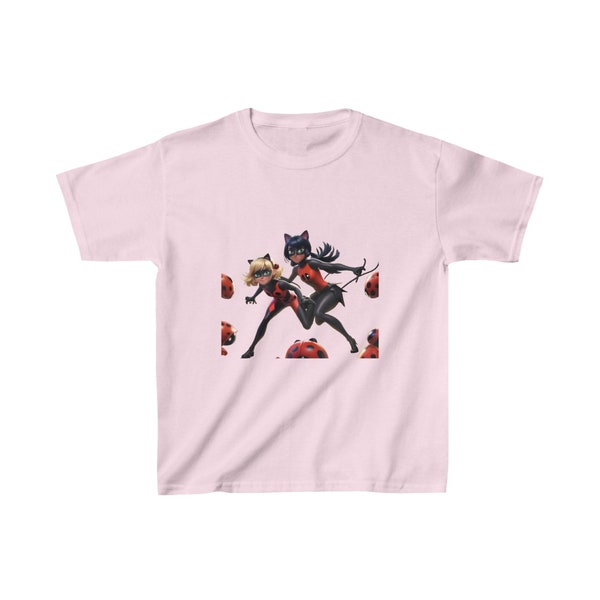 Kids Ladybug and Cat Noir Tee, Cartoon Casual T-Shirt