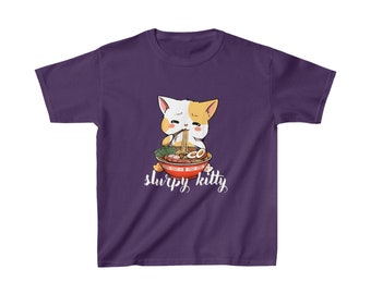 Kids Heavy Cotton Tee - Kitten Eating Spaghetti