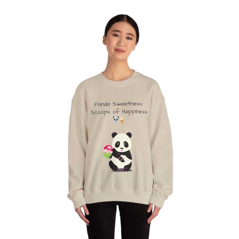 Cute Women sand color Sweatshirt featuring an adorable panda design. Perfect for panda lovers, animal enthusiasts, and cozy fashion. Ideal for casual outings, lounging at home, and expressing panda appreciation.