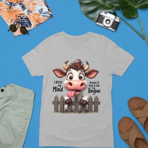 Funny Cartoon Cow T-Shirt, I Speak My Mind Humor Tee, Playful Cow Behind Fence, Quirky Animal Lover Shirt, Soft Comfortable Casual Top