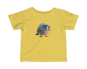 Adorable t-shirt en jersey fin pour bébé, charmant oiseau yeux verts, aventures ludiques