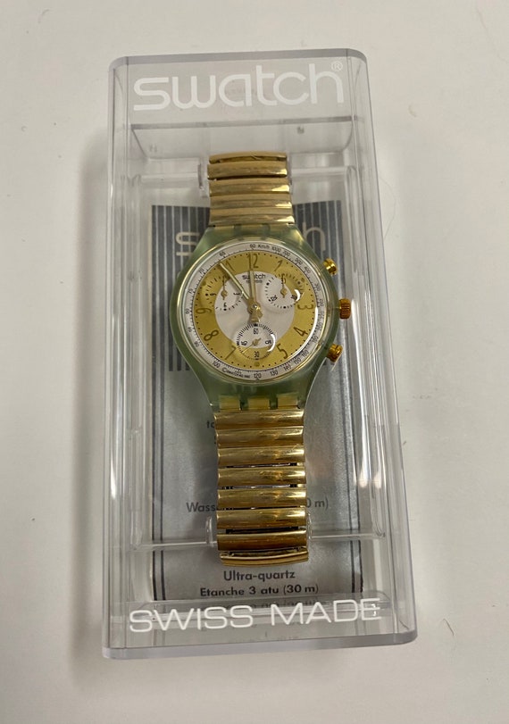 Vintage Swatch Irony Chrono Golden Wristwatch New… - image 1