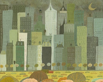 New York at night. Limited edition print by Matte Stephens.