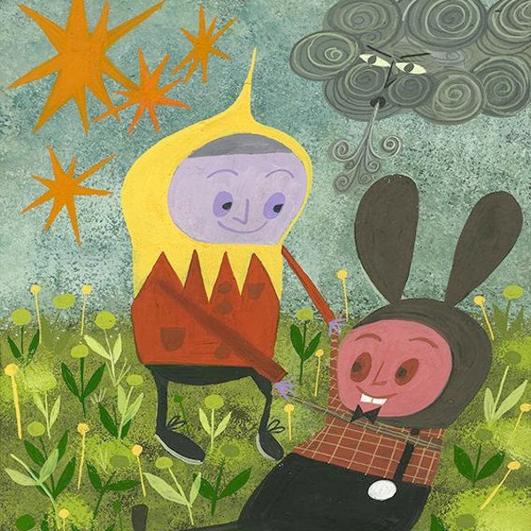 A helping hand. Original gouache painting by Matte Stephens.