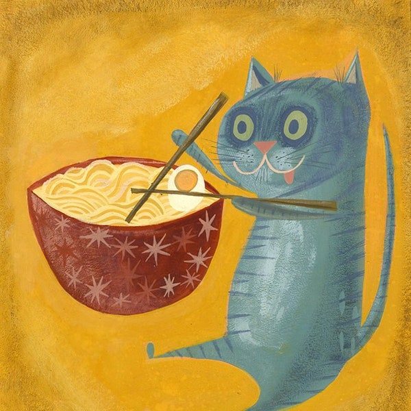 Ramen Kitty. Limited edition print van Matte Stephens.