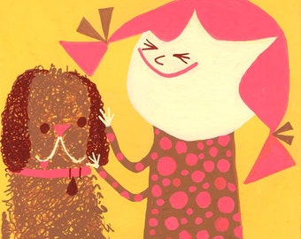 Vayda and the scraggly dog. Limited edition print by Matte Stephens.